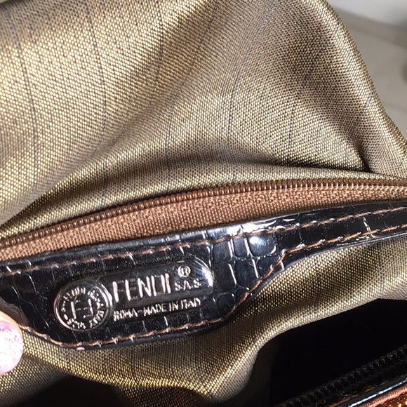 FENDI Limited Edition Beaded Tote  Handbag w/ Crocodile Embossed Patent Leather - Picture 11 of 15